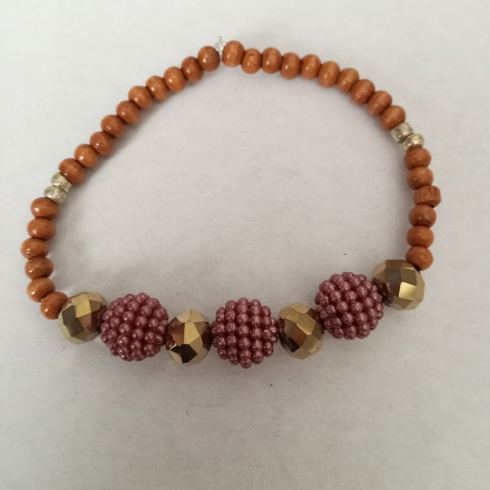 gold plated crystal and wood beaded diffuser bracelet aromatherapy essential oil